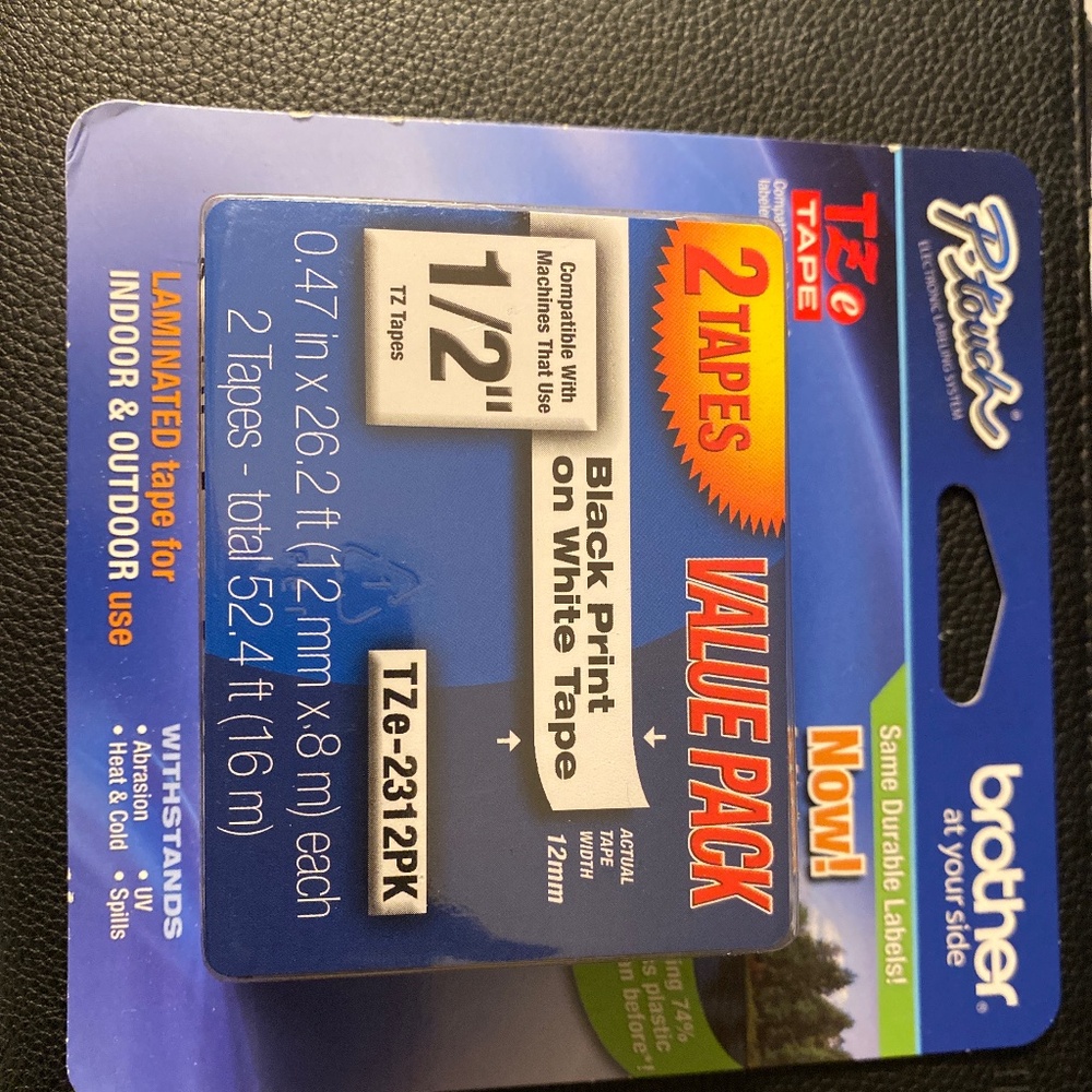 Brother P-touch 1-2” TZ tape TZe-2312PK